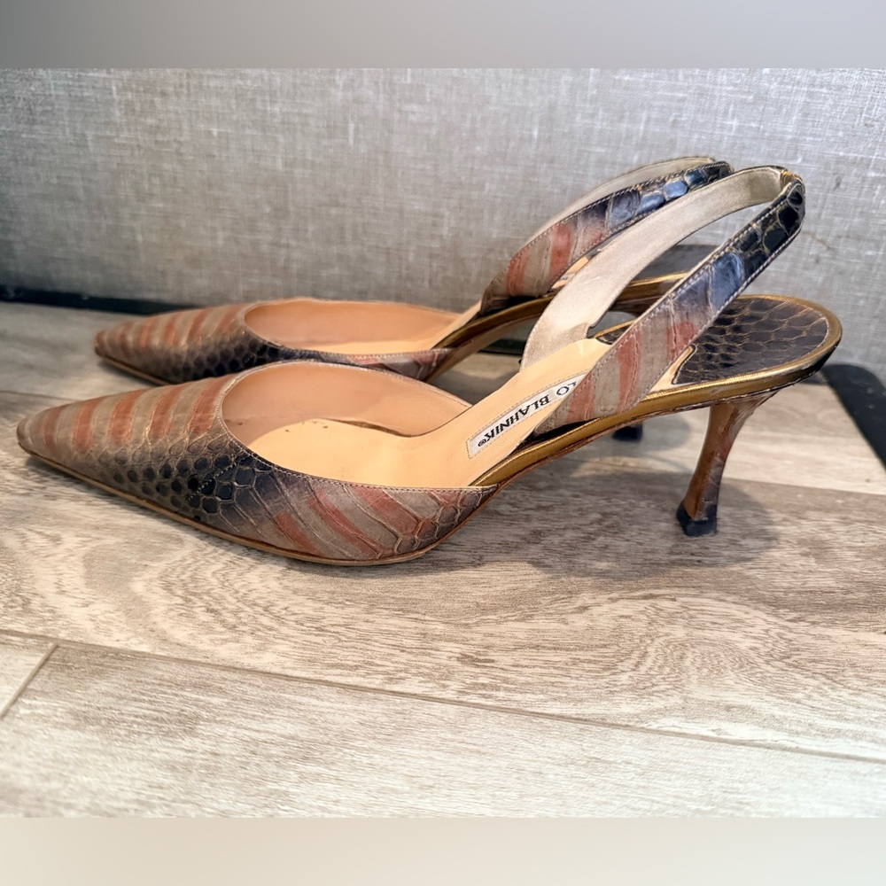 Manolo Blahnik Multicolor Snakeskin Slingback Heels